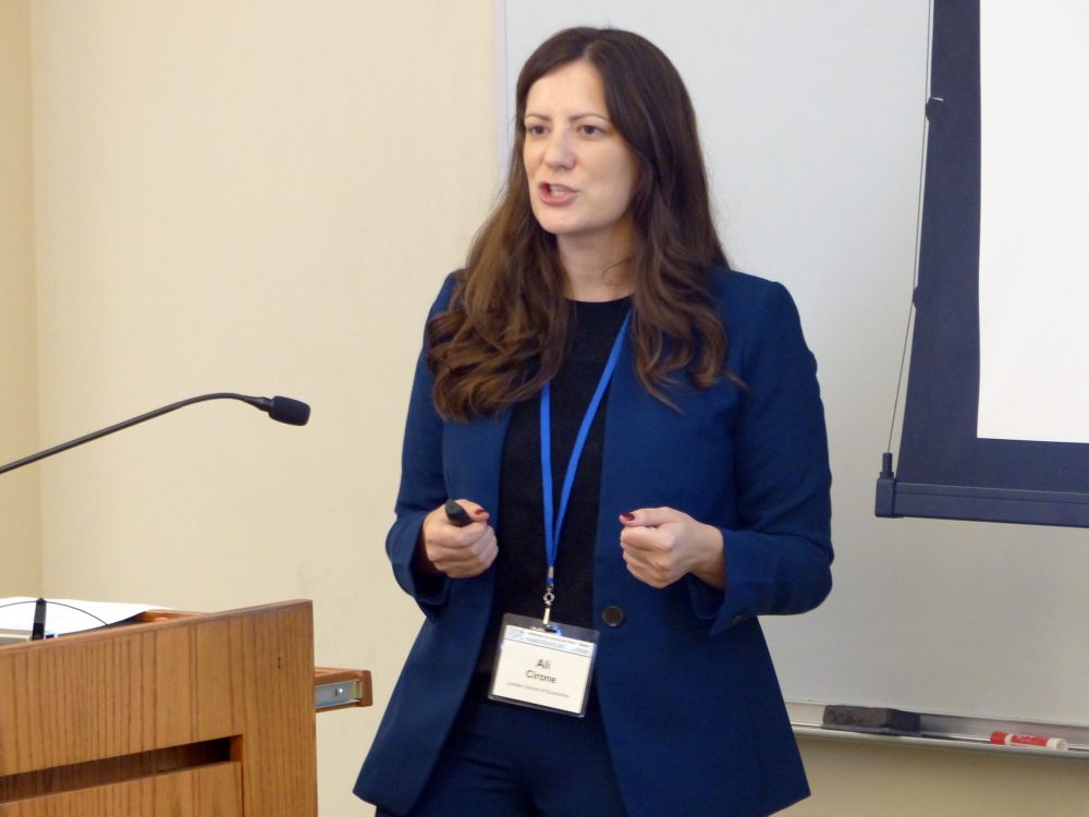 Ali Cirone speaks in a classroom 