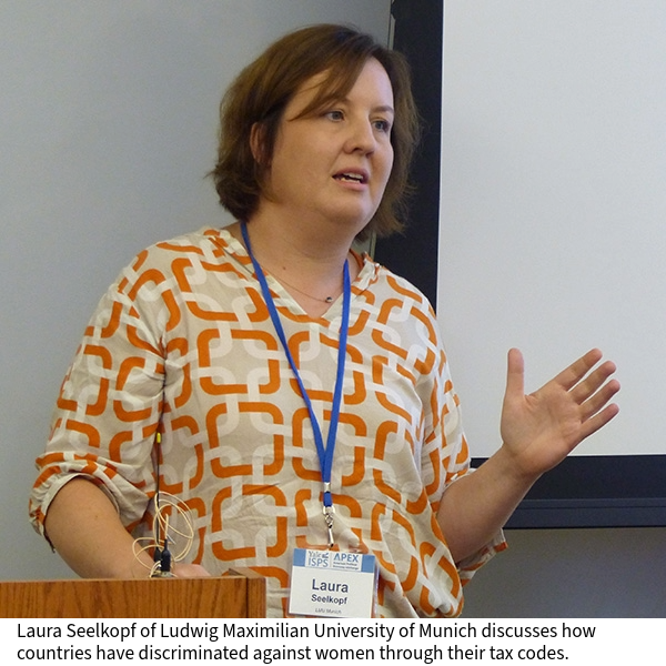  Laura Seelkopf of Ludwig Maximilian University of Munich discussed how countries have discriminated against women through their tax codes.