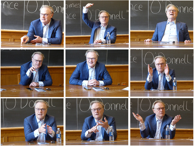 Grid of nine shots of Lawrence O'Donnell talking 