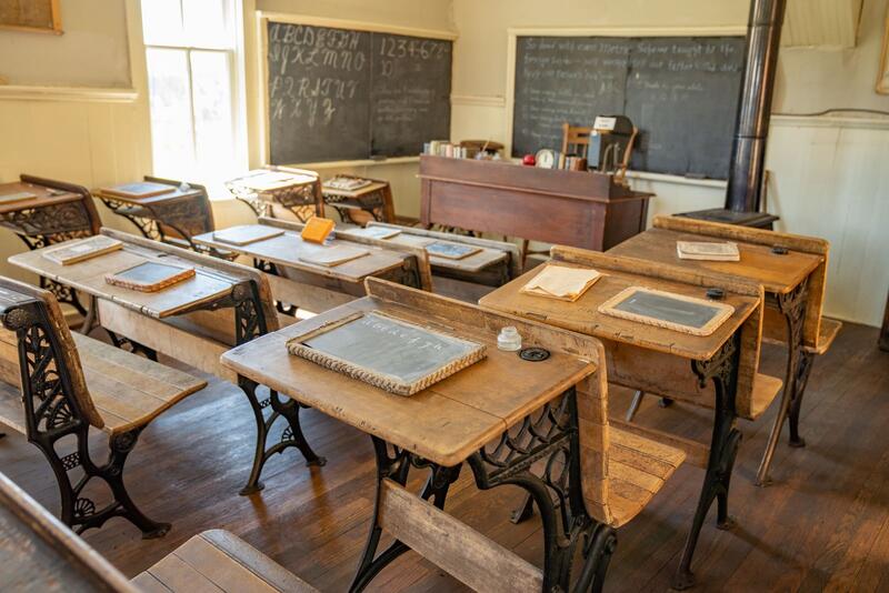 A classroom inside an old one-room schoolhouse