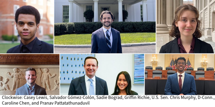  Casey Lewis, Salvador Gómez-Colón, Sadie Bograd, Griffin Richie, U.S. Sen. Chris Murphy, D-Conn., Caroline Chen, and Pranav Pattatathunaduvil