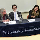 Rachel Khanna, Ryan Fazio, and Emily Byrne speak on a panel