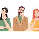 Five people with puzzled expressions and their hands on their faces wondering